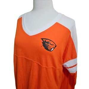 Oregon State Beavers Ragland Long Sleeve Tshirt Size L Orange White